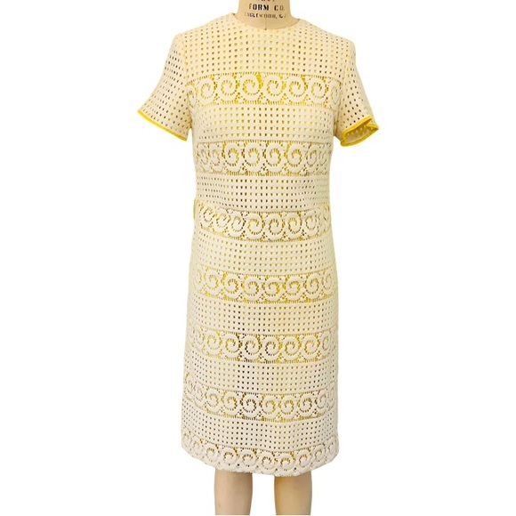 VINTAGE HENRY-LEE Crochet Lace Midi Dress in Ivory/Yellow - Picture 1 of 8